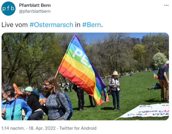 Der Ostermarsch zum Ukraine-Krieg besammelte sich im Berner Eichholz. ukraine krieg ostermarsch