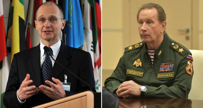 Sergei Kirijenko, stellvertretender Leiter der Präsidialverwaltung (links) und Wiktor Solotow, Direktor der Nationalgarde der russischen Föderation. Sergei Kirijenko Wiktor Solotow