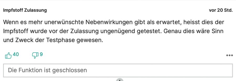 «Impfstoff Zulassung» kritisiert eine angeblich frühzeitige Zulassung des Impfstoffes.