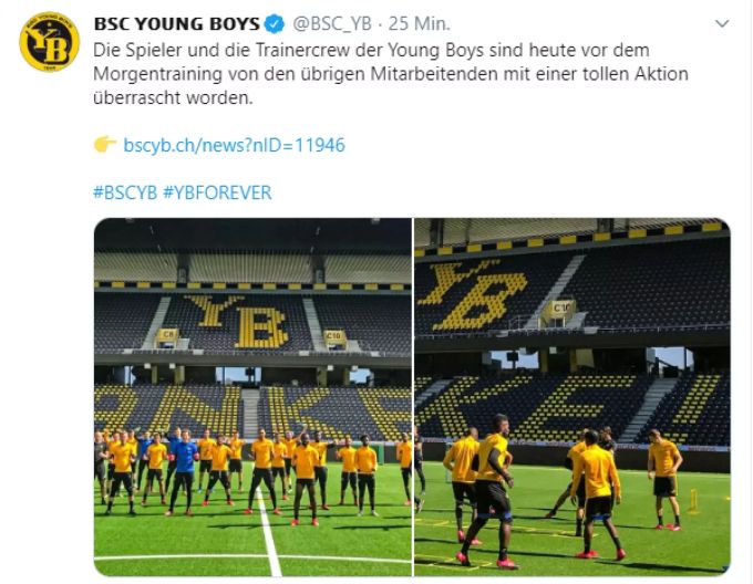 Die Spieler von YB wurden im Training mit einem Dankes-Gruss überrascht. YB