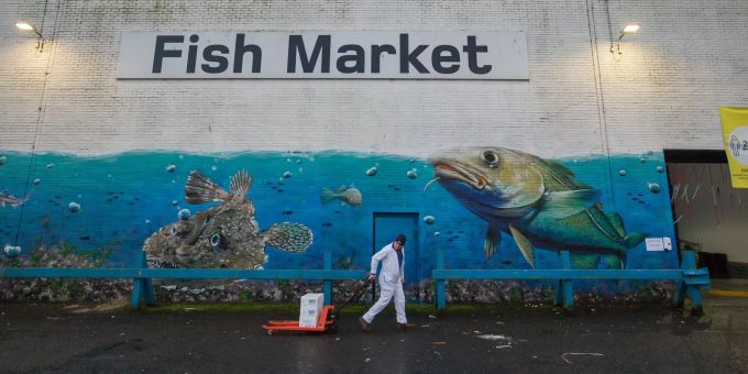 Aussenansicht des Glasgower Fischmarktes in Blochairn, Glasgow, Schottland, Grossbritannien, 09. Dezember 2020. Glasgow Brexit