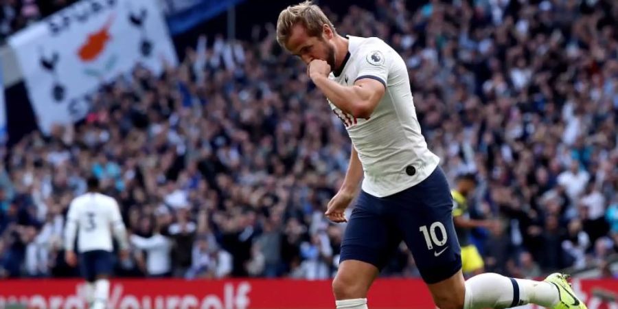 Tottenhams Star Harry Kane jubelt nach seinem Treffer gegen Southampton. Foto: Yui Mok/PA Wire