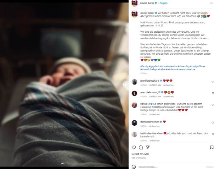 SRF-Moderator Olivier Borer gibt auf Instagram die Geburt seines Sohnes bekannt. Olivier Borrer
