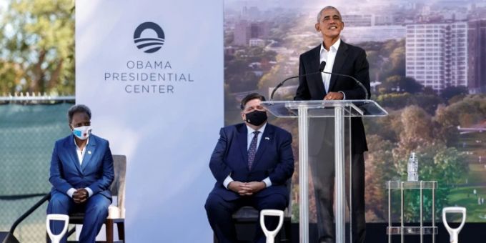 Obama bei der Grundsteinlegung Obama bei der Grundsteinlegung