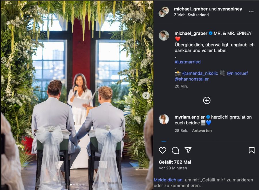 Sven Epiney und Michael Huber haben am Freitag geheiratet, wie sie auf Instagram teilen.