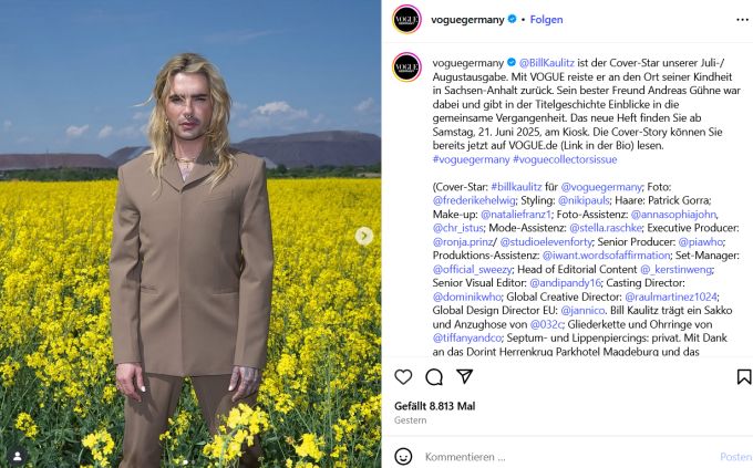Bill Kaulitz wuchs gemeinsam mit seinem Zwillingsbruder Tom in Sachsen-Anhalt auf. bill kaulitz vogue