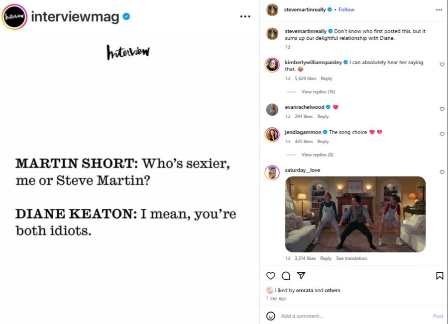 Steve Martin hat einen lustige Unterhaltung zwischen ihm, Diane Keaton und Schauspielkollege Martin Short geteilt.