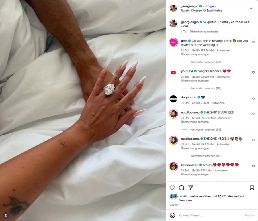 Das Model zeigt auf Instagram den Mega-Klunker.