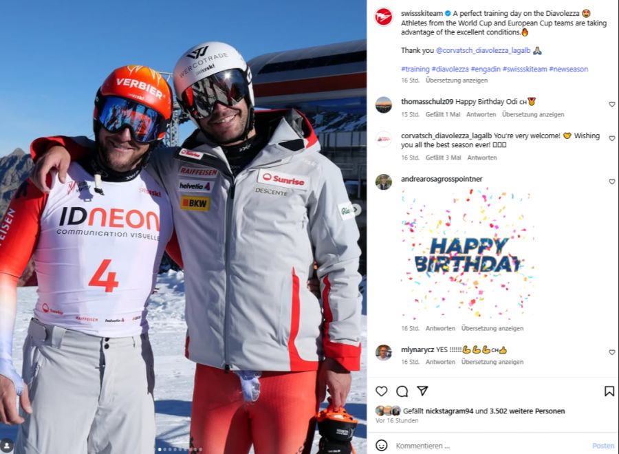 Beste Stimmung bei Justin Murisier und Thomas Tumler im Engadin.