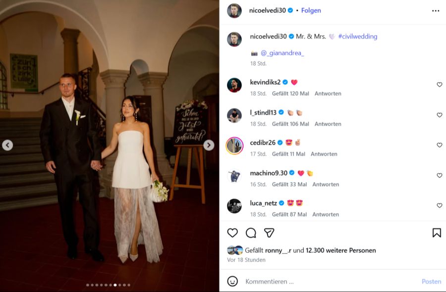 Frisch verheiratet: Nico Elvedi und seine Alexandra.