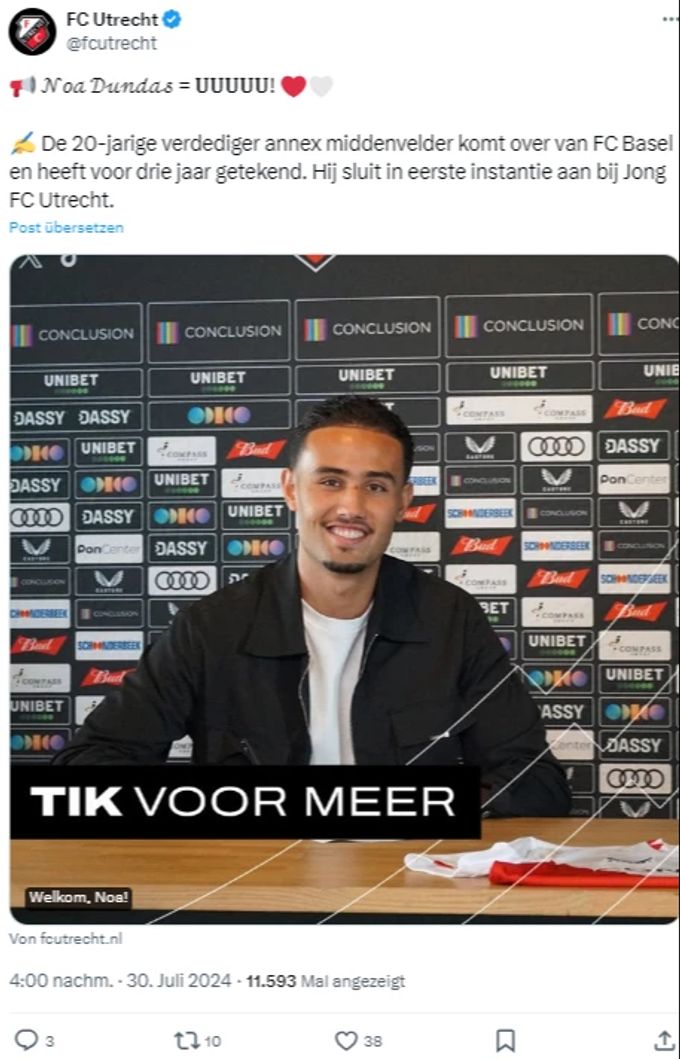 Noa Dundas unterschreibt für drei Jahre bei Utrecht. FC Basel