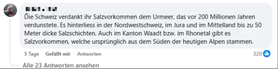 Viele verweisen darauf, dass das Schweizer Salz ursprünglich auch mal aus dem Meer stammte.