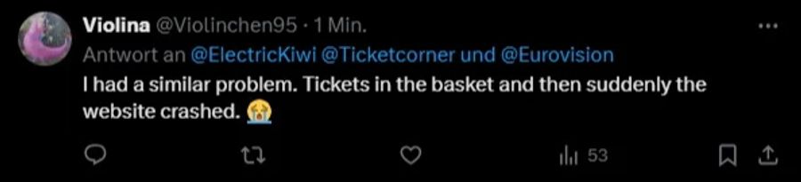 Sie habe die Tickets in den Warenkorb gelegt, als plötzlich die Webseite crashte, schreibt eine Nutzerin.