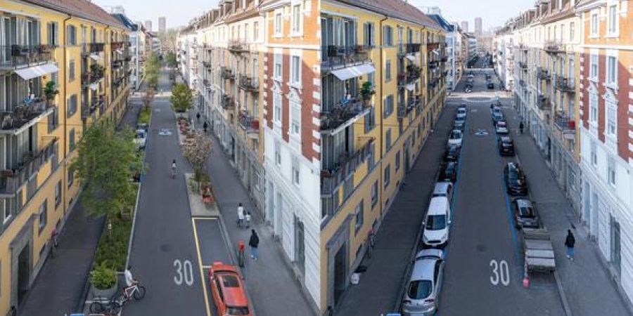 Luftaufnahme Vorher-Nachher-Vergleich Verkehr