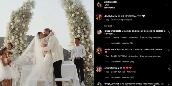 Loris Darius und Diletta Leotta teilten die schönsten Momente ihrer Hochzeit auf Instagram. loris karius diletta