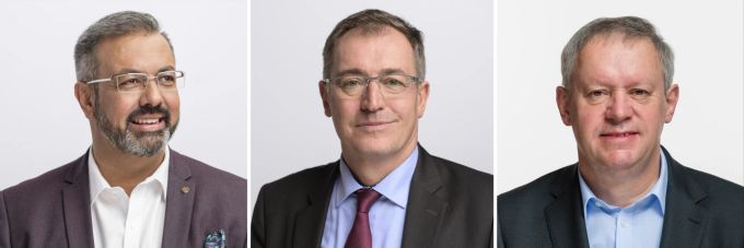Weibeln in Strassburg für Alain Bersets Kandidatur als Generalsekretär des Europarats: Nationalräte Nik Gugger (EVP/ZH), Roland Büchel (SVP/SG) und Pierre-Alain Fridez (SP/JU), von links. Gugger Büchel Fridez