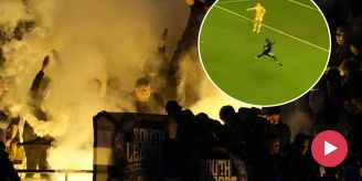 Europacup-Aufreger - Nübel mit Mega-Bock – Fans bewerfen sich mit Pyros Europacup-Aufreger - Nübel mit Mega-Bock – Fans bewerfen sich mit Pyros