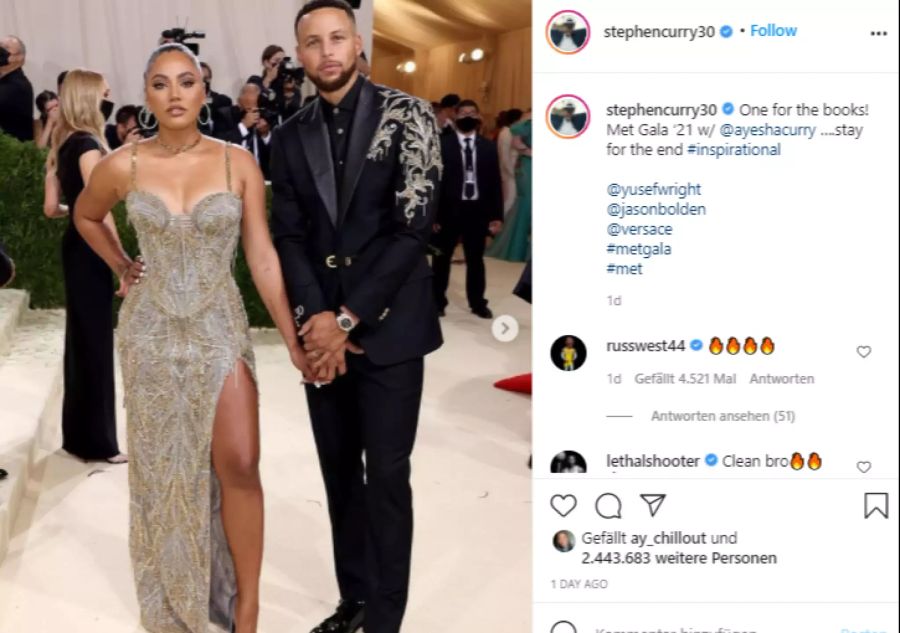 Basketballer Steph Curry taucht mit Ehefrau Ayesha auf.