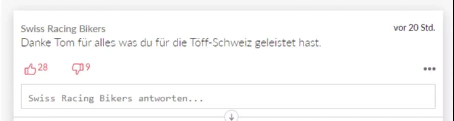 Nutzer «Swiss Racing Bikers» bedankt sich für seine Leistungen.