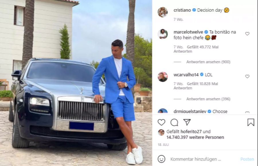 Cristiano Ronaldo posiert auf Instagram gerne mit seinen Autos.