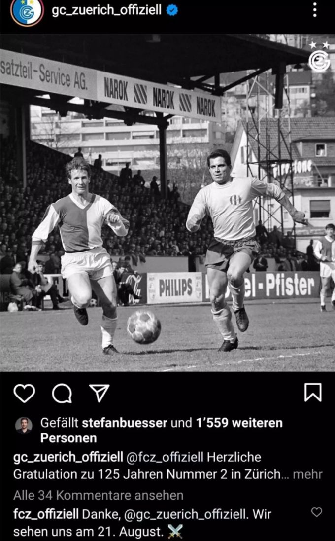 Der FCZ antwortet auf Instagram auf die Gratulation. FCZ