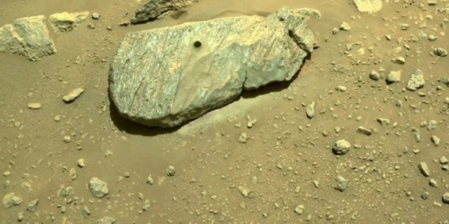 Die Gesteine haben zwei Gebirgsbildungsphasen durchlaufen. (Archivbild, Gesteinsprobe vom Mars)