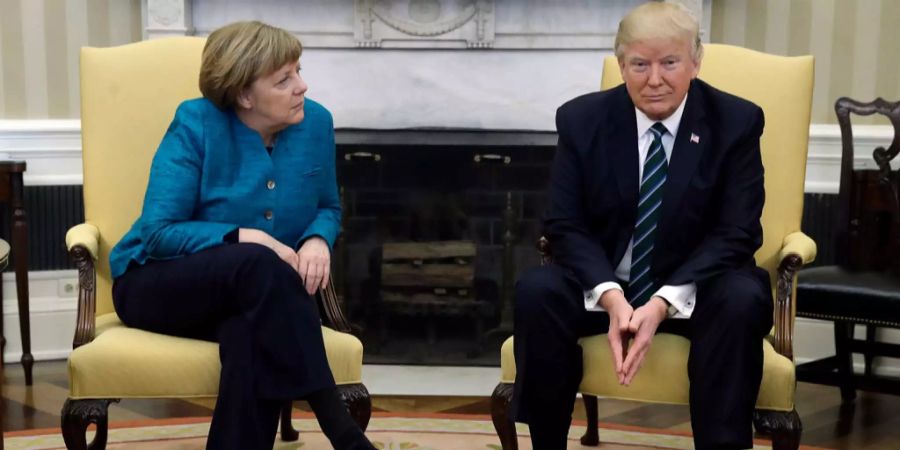 Bundeskanzlerin Angela Merkel (CDU) und US-Präsident Donald Trump bei ihrem ersten Treffen im Weissen Haus im März 2017.