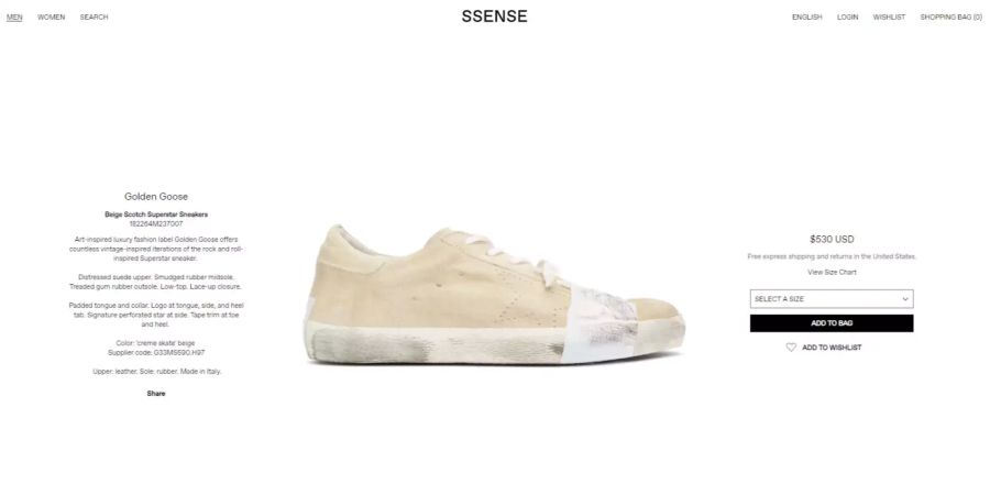 Der Online-Shop ssense.com verkauft den «Scotch Superstar Sneaker» für 530 US-Dollar.