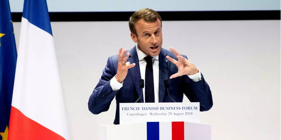 Der französische Präsident Emmanuel Macron hält eine Rede am Französisch-Dänischen Wirtschaftsforum in Kopenhagen.