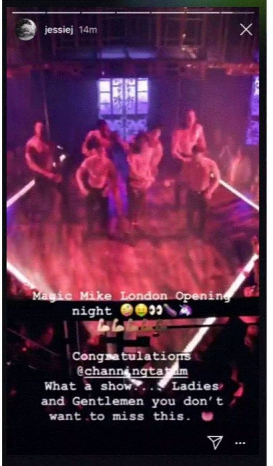 Jessie J postet auf Instagram eine Story vom Konzert von Channing Tatum.