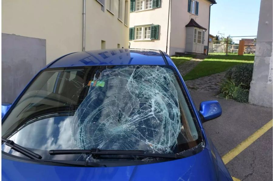 Verunfalltes blaues Auto mit zerstörter Windschutzscheibe - zvg Kantonspolizei St. Gallen