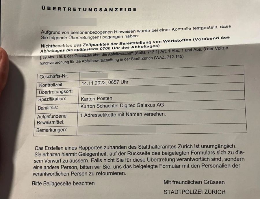 So wird der Zürcher Expat Will C. von der Müll-Polizei verwarnt.