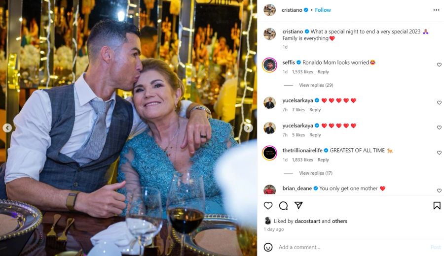 Cristiano Ronaldo feierte mit seiner Familie den Jahresübergang und den 69. Geburtstag seiner Mutter am 1. Januar.