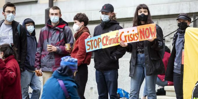 Solidaritätskundgebung für die angeklagten Klima-Aktivisten vor dem Prozess im Volkshaus in Zürich am Mittwoch, 12. Mai 2021. (Symbolbild) Klimaaktivisten