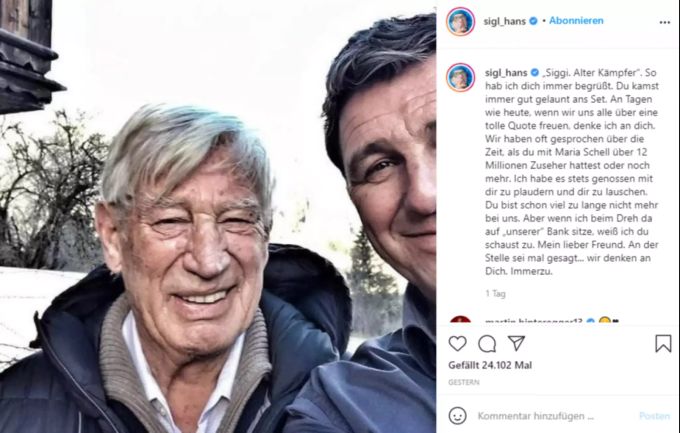 Zwei Urgesteine bei «Der Bergdoktor»: Mit diesem Post gedenkt Hans Sigl seinem Kollegen Siegfried Rauch. der bergdoktor