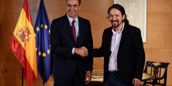 Ministerpräsident Sánchez (l.) und Podemos-Chef Iglesias Ministerpräsident Sánchez (l.) und Podemos-Chef Iglesias
