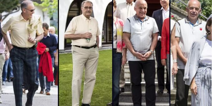 Auch wenn die Reise jedes Jahr wo anders hingeht - das Tenue von Bundesrat Ueli Maurer und Kollege Guy Parmelin bleibt gleich. Bundesrat