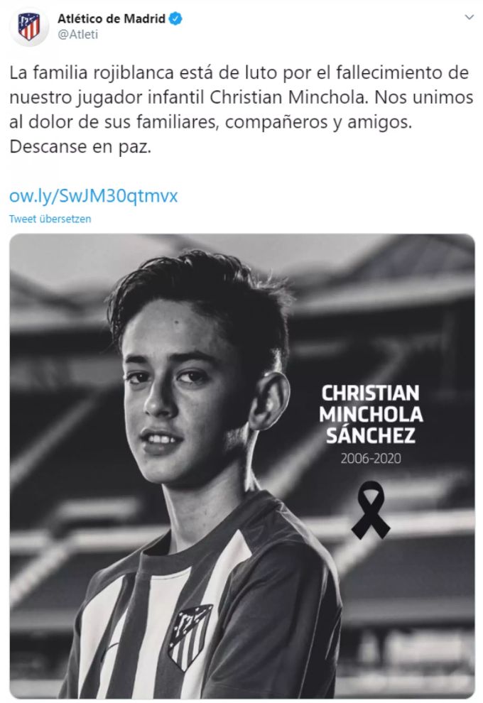 Atletico Madrid trauert um Christian Minchola (†14). Atletico Madrid