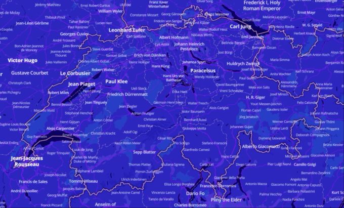 Die Schweiz hat viele grosse Wissenschaftler und Künstler hervorgebracht. karte