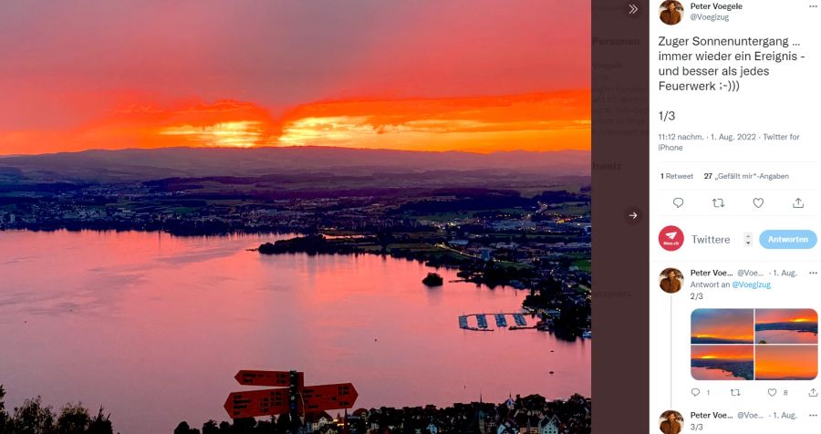 Auch über Zug bot sich am 1. August 2022 ein Spektakel am Abendhimmel.