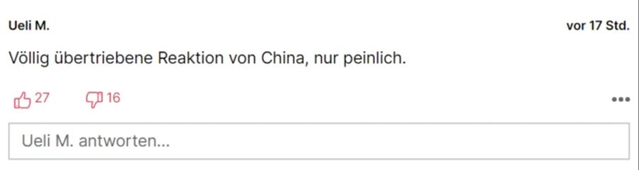 Auch dieser Leser schiesst gegen China.