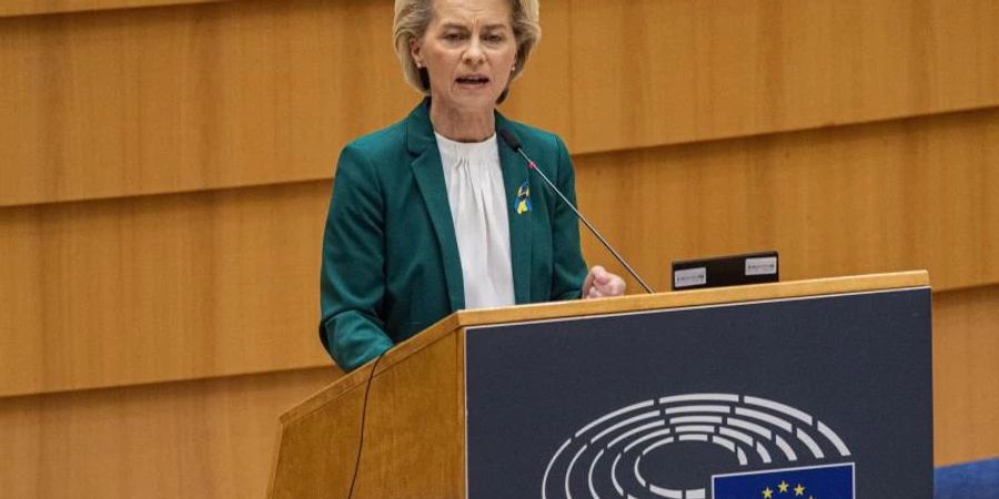 Ursula von der Leyen, Präsidentin der Europäischen Kommission, spricht während einer Plenarsitzung des Europäischen Parlaments. Foto: Jonas Roosens/BELGA/dpa