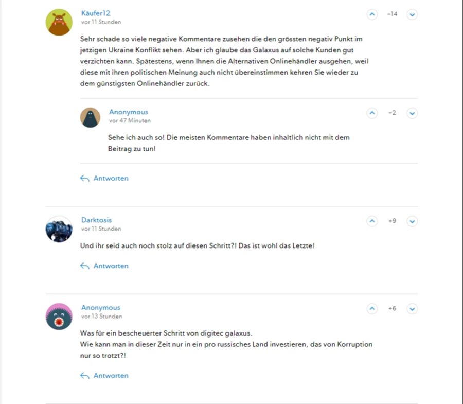 Kommentare auf Galaxus.ch zur Ankündigung, Entwicklerteams in Serbien aufzubauen.