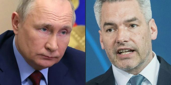 Putin (l.) und Karl Nehammer haben sich in Moskau zu einem Vieraugengespräch getroffen. nehammer putin