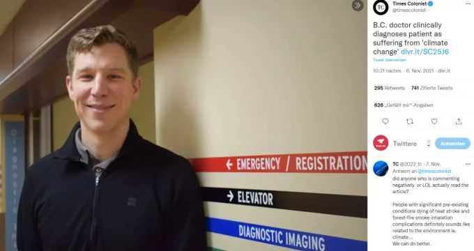 Medico. Kyle Merritt posa per una foto in ospedale. Cambiamento climatico