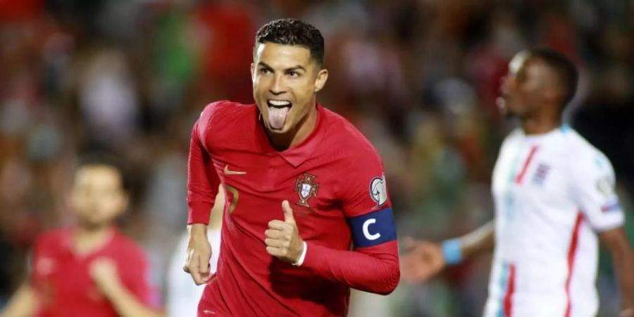 Portugals Cristiano Ronaldo jubelt über sein Tor zum 2:0. Foto: Joao Matos/AP/dpa