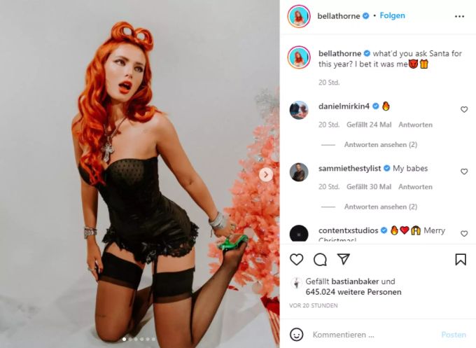 Bella Thorne glaubt, dass viele sich sie zu Weihnachten gewünscht haben. Bella Thorne