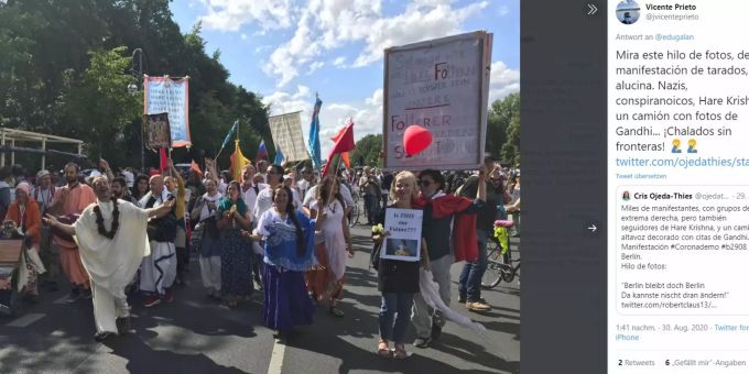 Am Samstag mischten sich in Berlin unter die Corona-Leugner auch Anhänger der Organisation Hare Krishna. Hare Krishna Harry Krischner