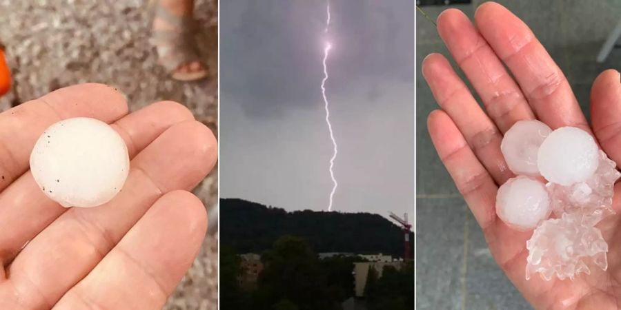 Im Raum Zürich fallen riesige Hagelkörner beim Gewitter vom Himmel.