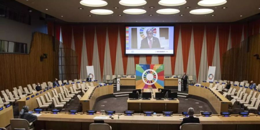 Zum Auftakt des Festaktes in New York beschwor UN-Generalsekretär António Guterres die internationale Zusammenarbeit. Foto: Eskinder Debebe/UN/XinHua/dpa